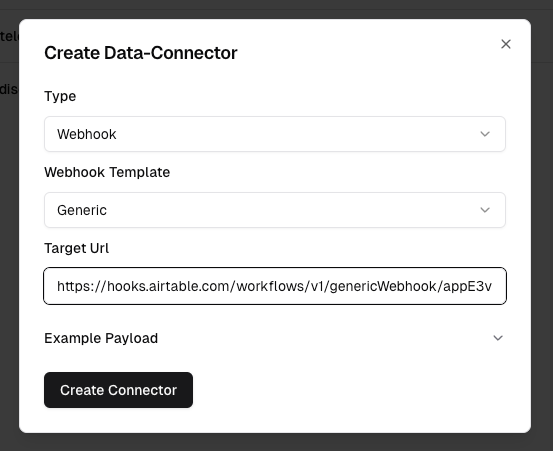 tinydialog create data connector discord dashboard menu screenshot