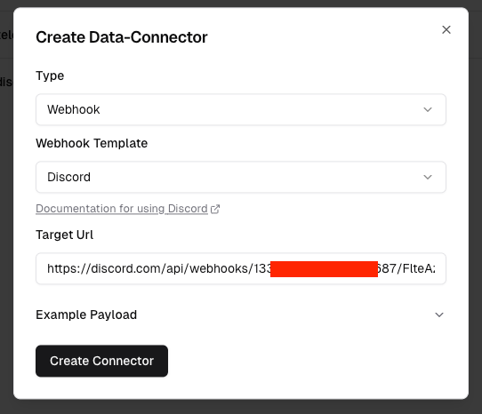 tinydialog create data connector discord dashboard menu screenshot