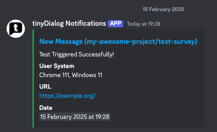 discord example message sent by data connextor